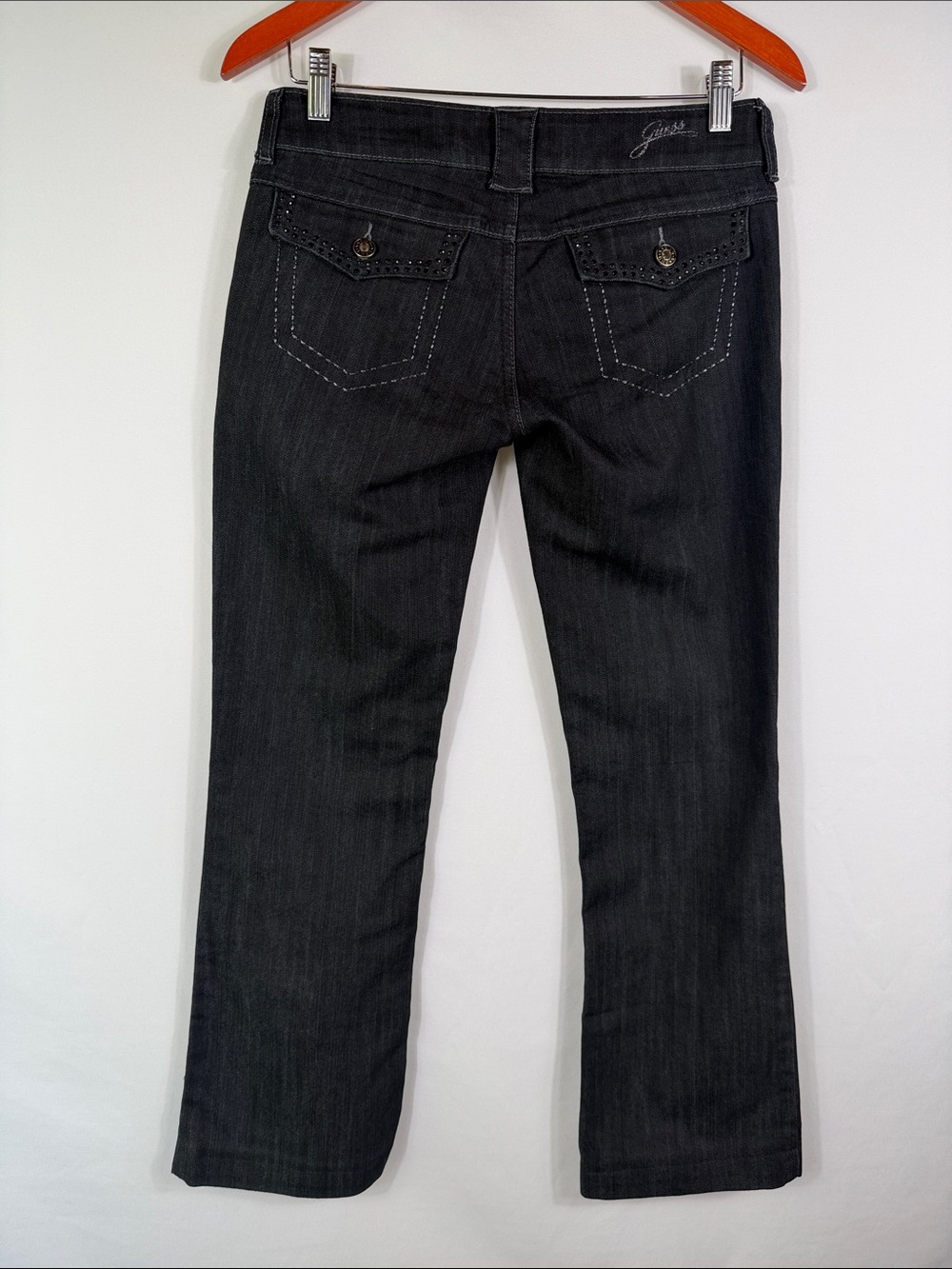 Guess Low Rise Black Boot Cut Jeans. Rhinestone Back Pockets. Womens Size 27 - Picture 3 of 8